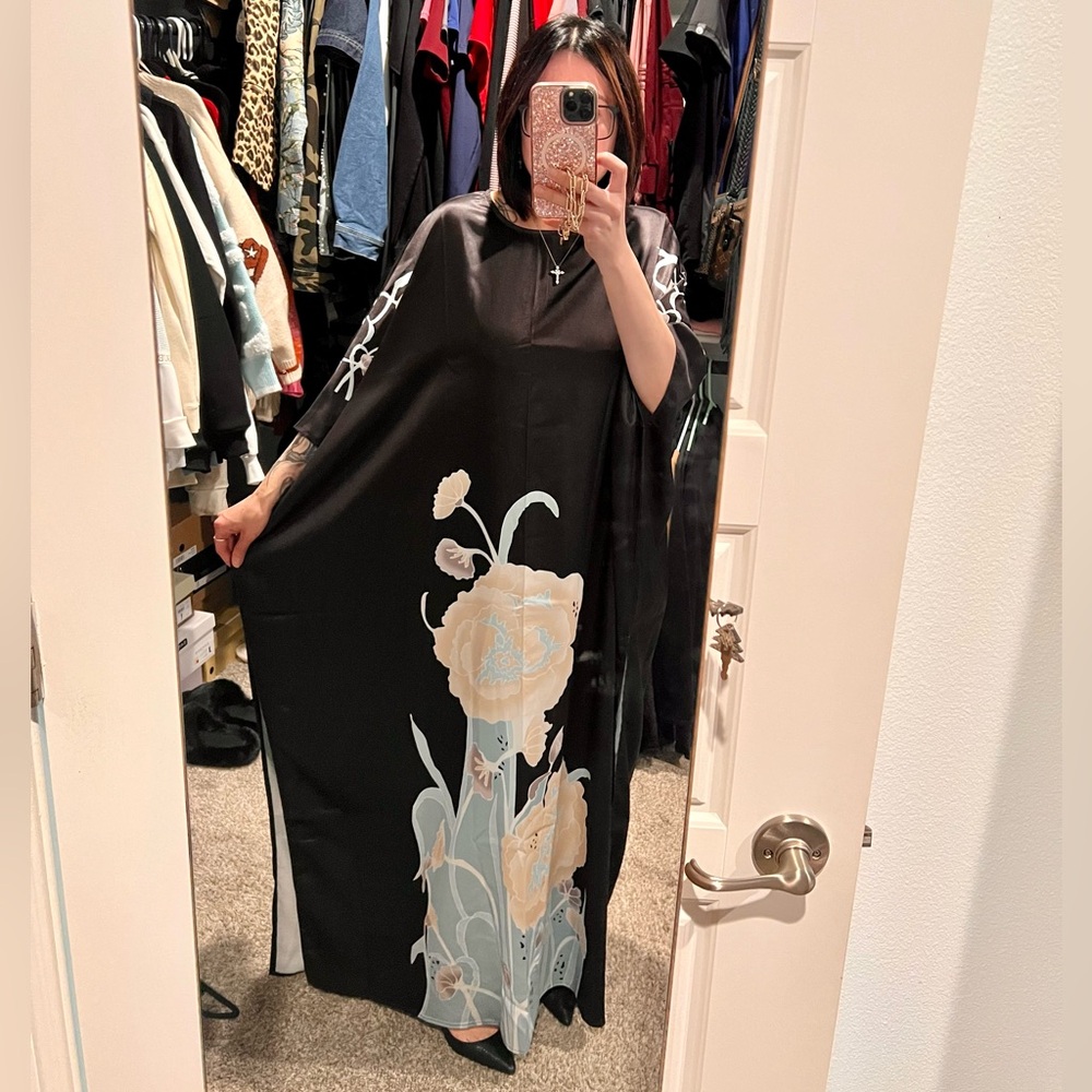 Black Floral Kaftan Dress